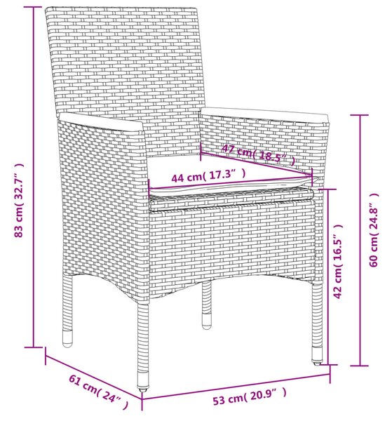 2 db fekete polyrattan kerti szék párnával
