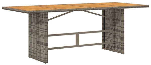 Szürke polyrattan kerti asztal akácfa lappal 190 x 80 x 75 cm