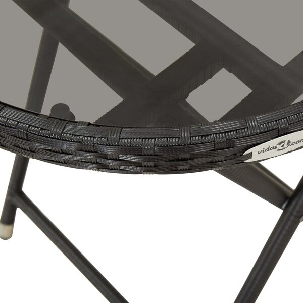 3 részes fekete polyrattan/üveg bisztrógarnitúra párnával