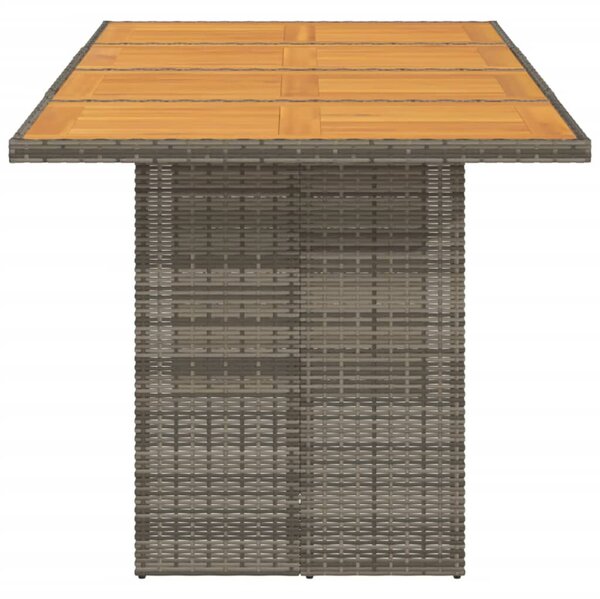 Szürke polyrattan kerti asztal akácfa lappal 190 x 80 x 75 cm
