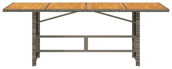 Szürke polyrattan kerti asztal akácfa lappal 190 x 80 x 75 cm