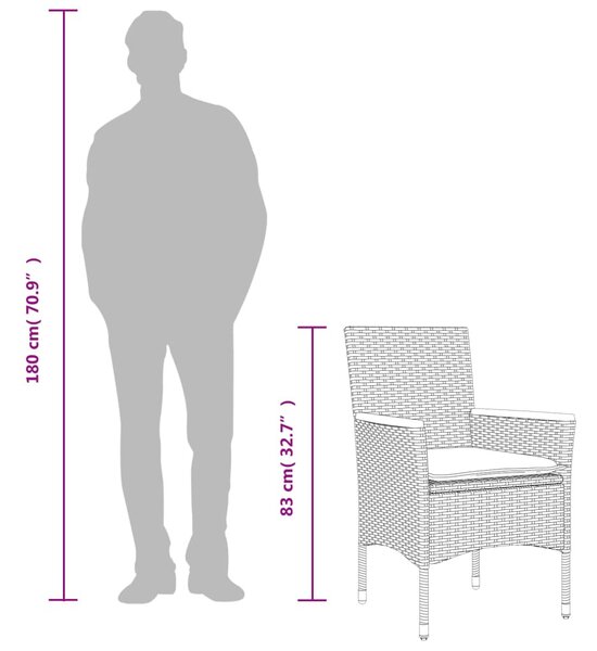 2 db fekete polyrattan kerti szék párnával