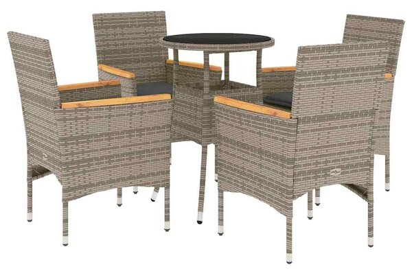 5 részes szürke polyrattan/üveg kerti étkezőgarnitúra párnával