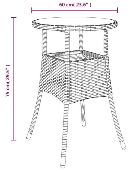 3 részes szürke polyrattan/üveg kerti étkezőgarnitúra párnával