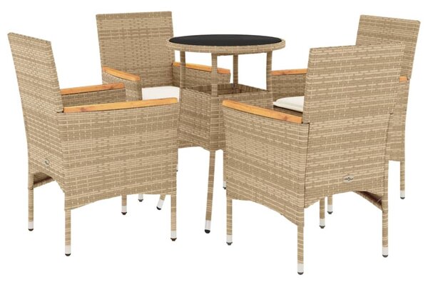 5 részes bézs polyrattan/üveg kerti étkezőgarnitúra párnákkal