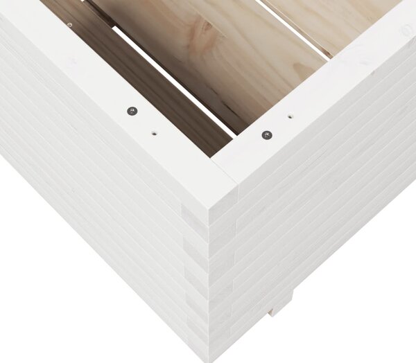 Fehér tömör fenyőfa kerti virágláda 90 x 90 x 49,5 cm
