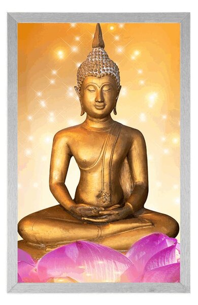 Poszter Buddha szobor lótusz virágon