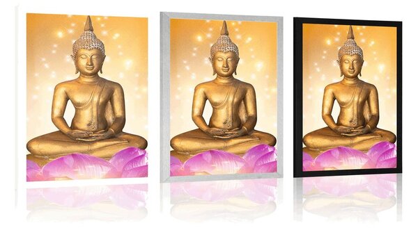 Poszter Buddha szobor lótusz virágon