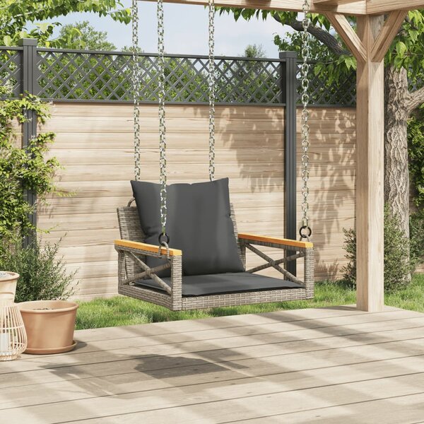 Szürke polyrattan hintapad párnákkal 63 x 62 x 40 cm