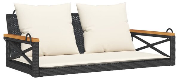 Fekete polyrattan hintapad párnákkal 109 x 62 x 40 cm