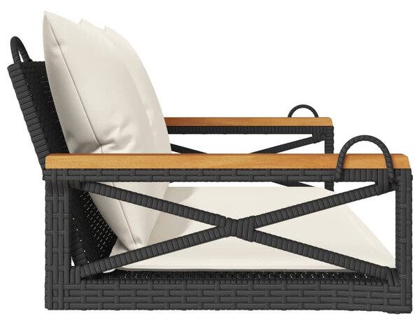 Fekete polyrattan hintapad párnákkal 109 x 62 x 40 cm