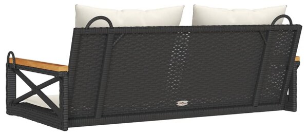 Fekete polyrattan hintapad párnákkal 109 x 62 x 40 cm