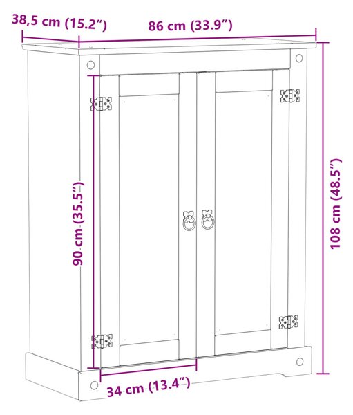 Corona tömör fenyőfa cipőszekrény 86 x 38,5 x 108 cm