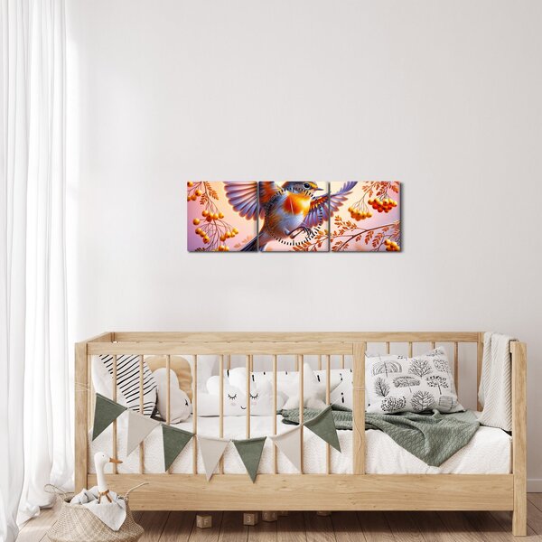 Kép - Madár berkenyével (órával) (90x30 cm)