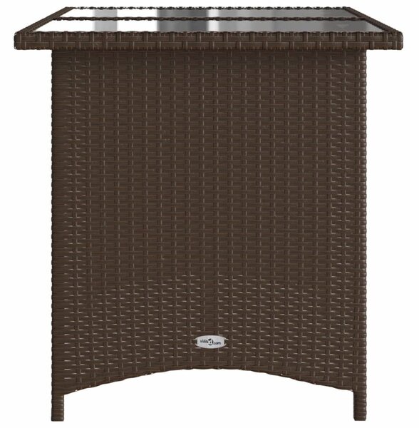 Barna polyrattan üveglapos kerti asztal 110x68x70 cm