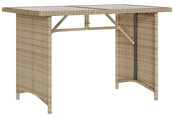 Bézs polyrattan üveglapos kerti asztal 110x68x70 cm
