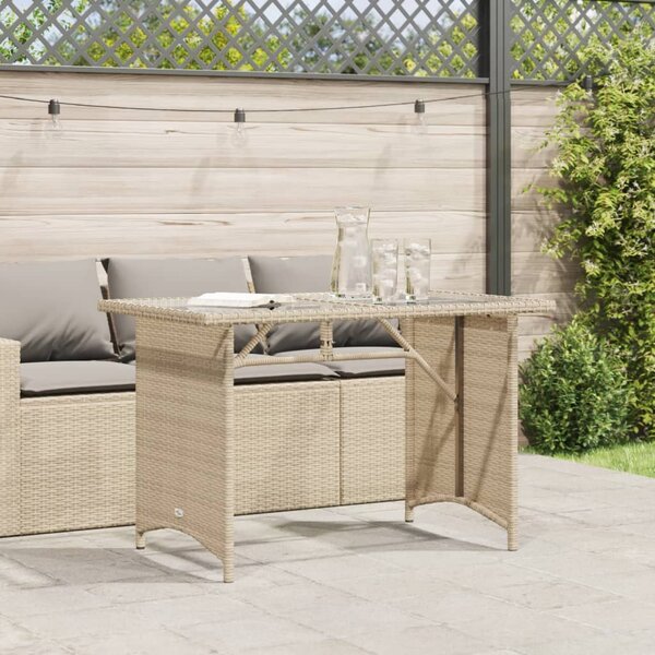Bézs polyrattan üveglapos kerti asztal 110x68x70 cm