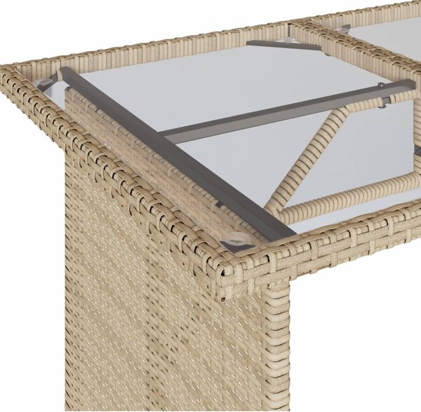 Bézs polyrattan üveglapos kerti asztal 110x68x70 cm