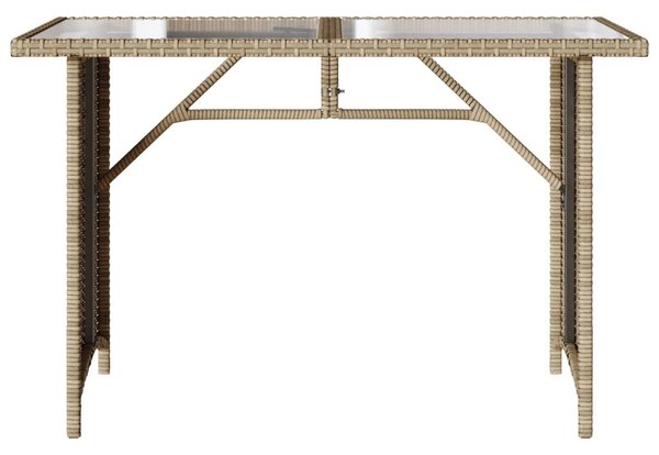 Bézs polyrattan üveglapos kerti asztal 110x68x70 cm