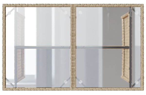 Bézs polyrattan üveglapos kerti asztal 110x68x70 cm