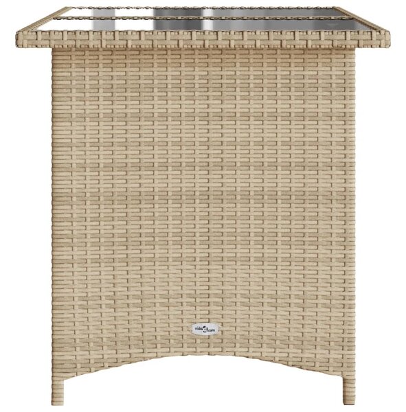 Bézs polyrattan üveglapos kerti asztal 110x68x70 cm