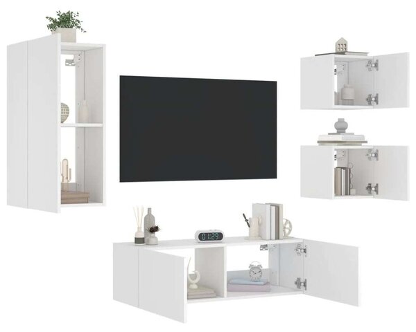 VidaXL 4 darab fehér falra szerelhető TV-szekrény LED-del