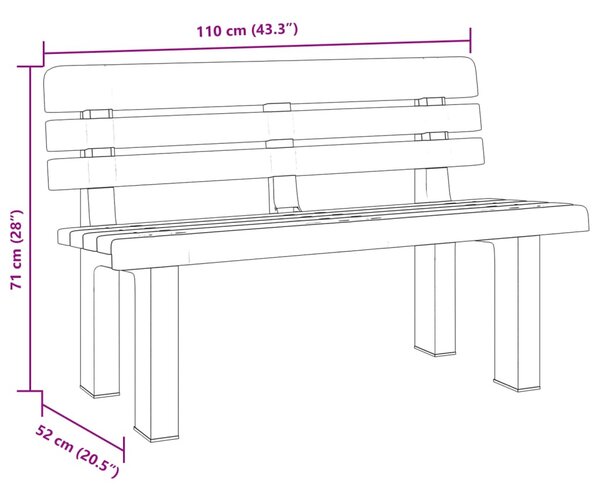 Fehér polipropilén kerti pad 110 x 52 x 71 cm
