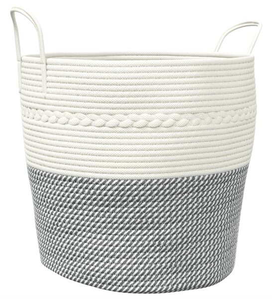 Szürke-fehér pamut tárolókosár Ø43 x 38 cm
