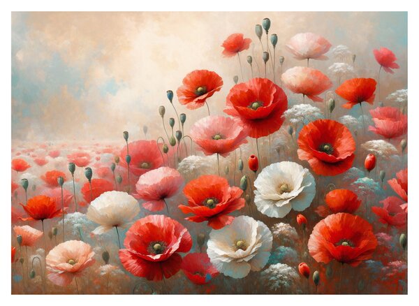 Üveg kép - Pipacsok festménye (70x50 cm)
