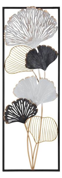 Ginko biloba leveles fali dekoráció, fekete kerettel, balos, fekete-ezüst - GINKOLOFT CADRE