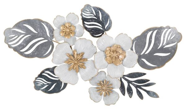 Virágos fali dekoráció kompozíció, levelekkel, fehér-szürke - PRINTEMPS