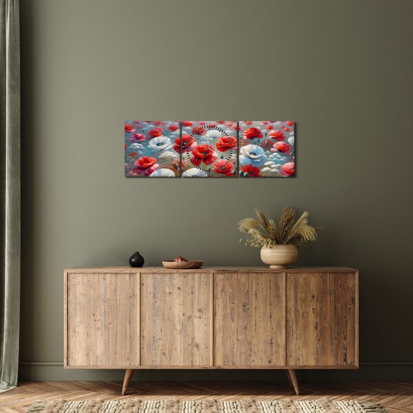 Kép - Pipacsmező (órával) (90x30 cm)