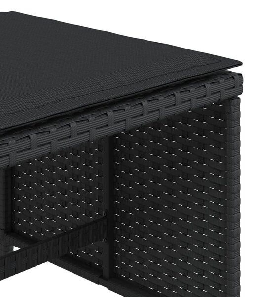 4 db fekete polyrattan kerti szék párnákkal 40 x 40 x 35 cm