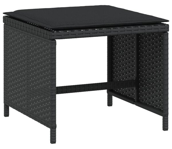 4 db fekete polyrattan kerti szék párnákkal 40 x 40 x 35 cm