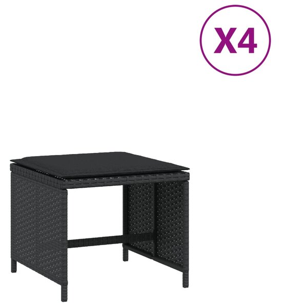 4 db fekete polyrattan kerti szék párnákkal 40 x 40 x 35 cm