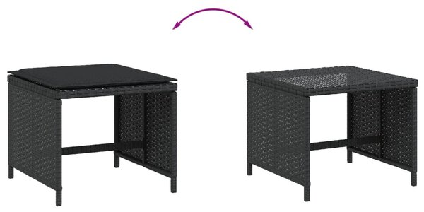 4 db fekete polyrattan kerti szék párnákkal 40 x 40 x 35 cm