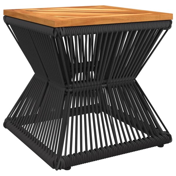 Fekete tömör akácfa dohányzóasztal drót aljjal 38 x 38 x 38 cm