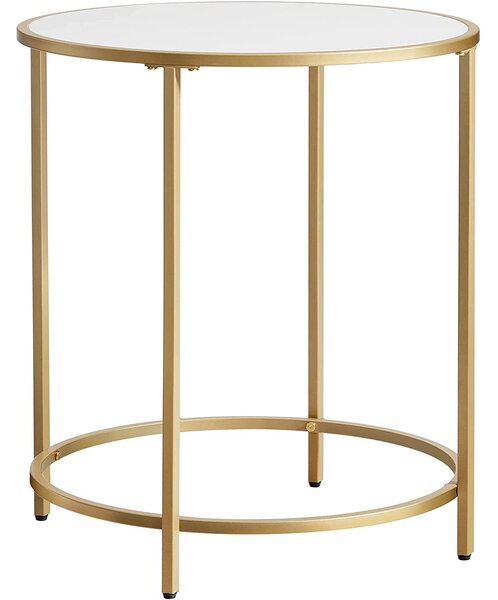 VASAGLE Modern oldalsó asztal dohányzóasztal éjjeliszekrény, fehér - arany, 50 x 55 cm (Ø x H)