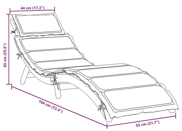 | Napozóágy | párnával 1-személy taupe 55 x 184 x 64cm Tömör Akácfa