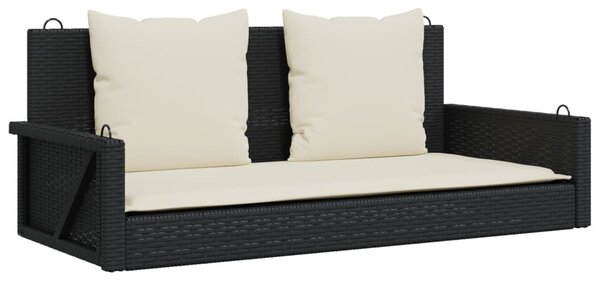 Fekete polyrattan hintapad párnákkal 119 x 56 x 48 cm