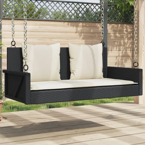Fekete polyrattan hintapad párnákkal 119 x 56 x 48 cm