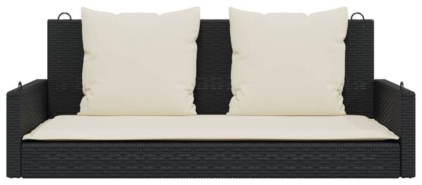 Fekete polyrattan hintapad párnákkal 119 x 56 x 48 cm