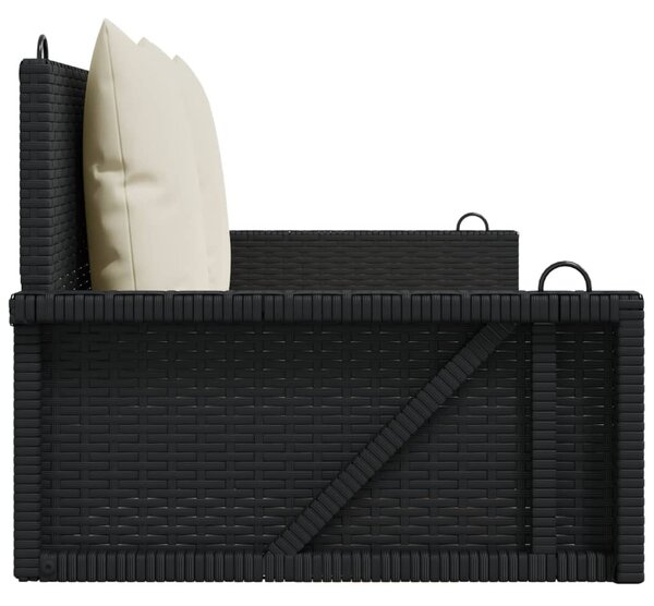 Fekete polyrattan hintapad párnákkal 119 x 56 x 48 cm