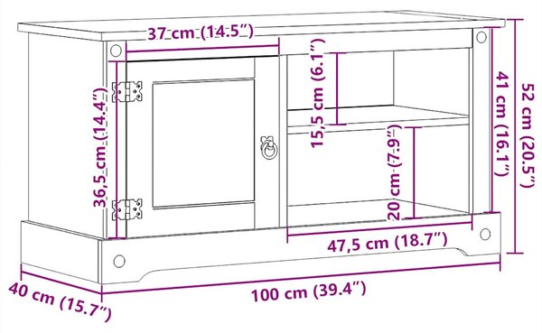 Corona tömör fenyőfa TV-szekrény 100 x 40 x 52 cm