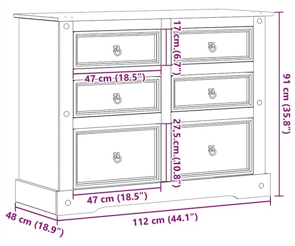 Corona tömör fenyőfa komód 112x48x91 cm