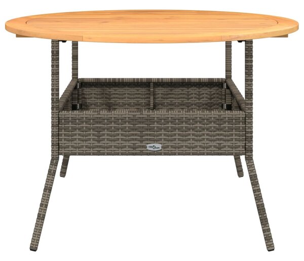 Szürke polyrattan kerti asztal akácfa lappal Ø110 x 71 cm
