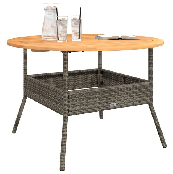 Szürke polyrattan kerti asztal akácfa lappal Ø110 x 71 cm