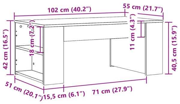 Betonszürke szerelt fa dohányzóasztal 102 x 55 x 42 cm