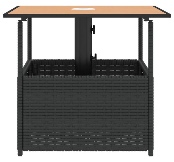 Fekete polyrattan kerti asztal napernyőlyukkal 55x55x46,5 cm