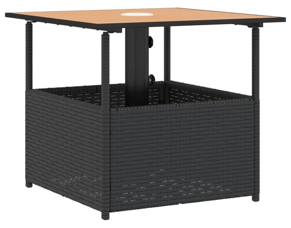 Fekete polyrattan kerti asztal napernyőlyukkal 55x55x46,5 cm